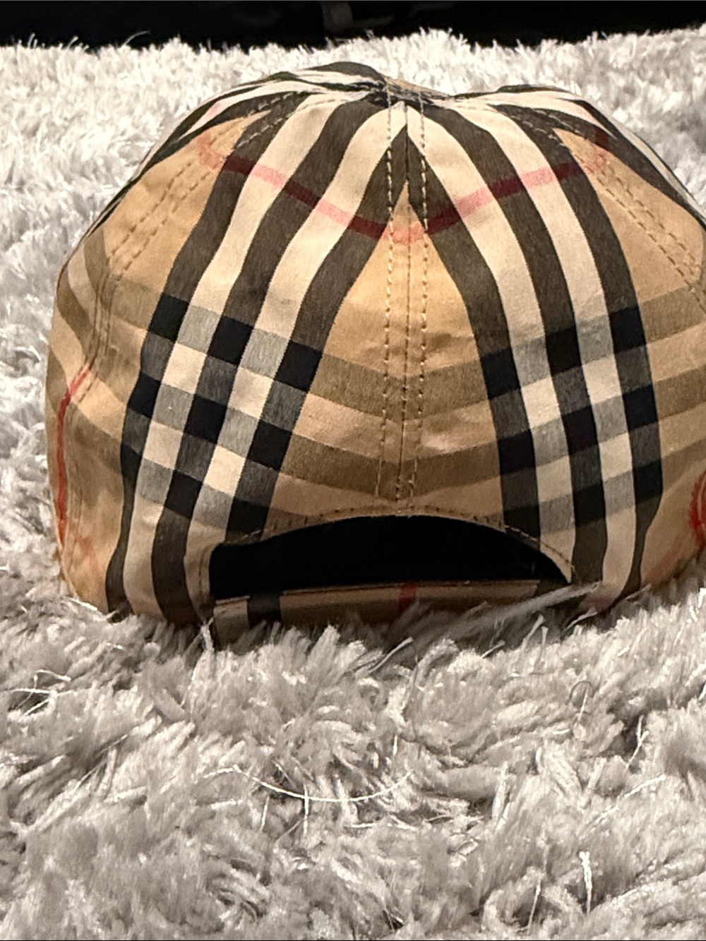 Burberry Beige Nova Check Baseball Cap with Black and Red Stripe - Picture 2 of 4